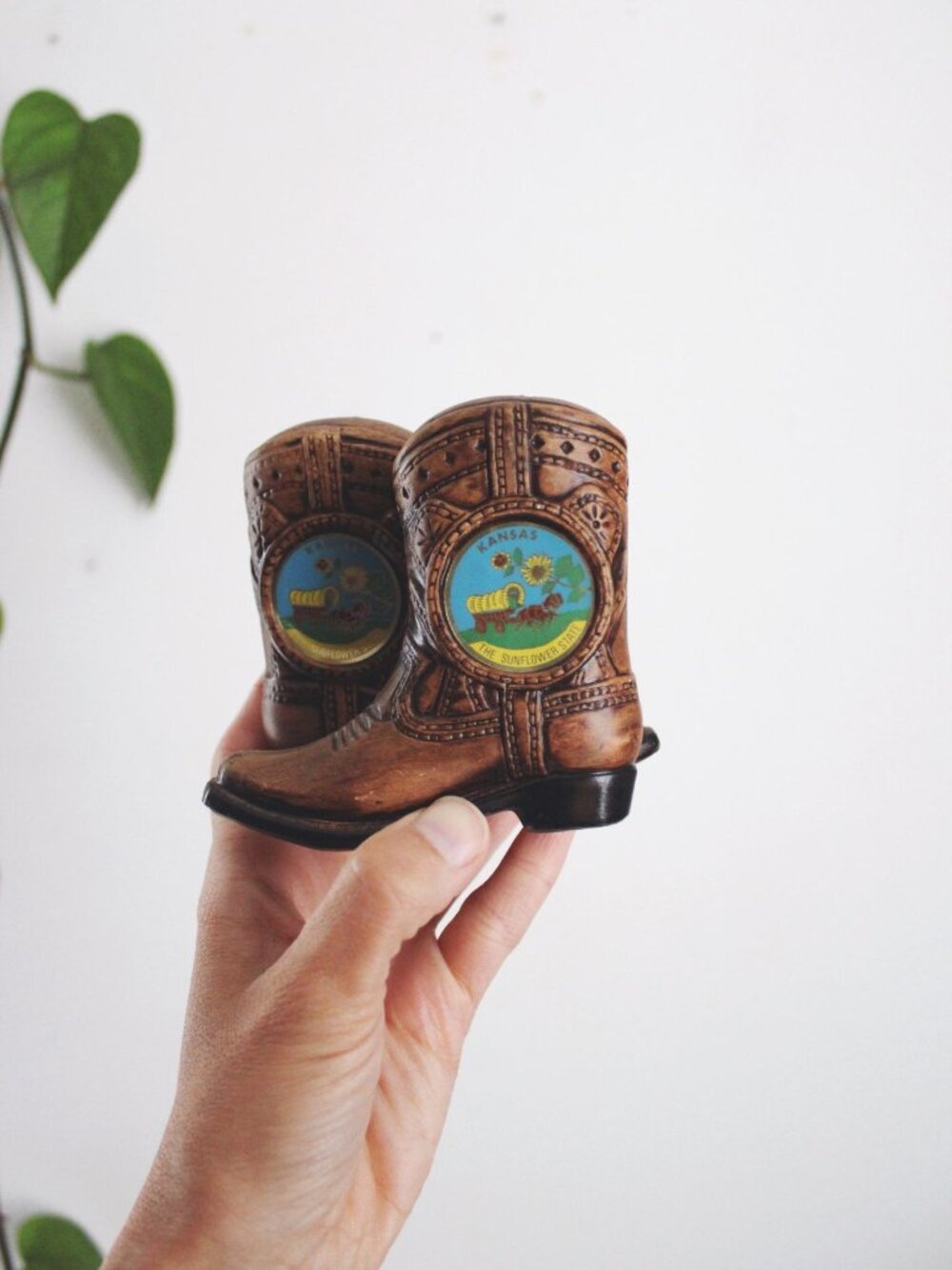 Vintage Ceramic Cowboy Boot Kansas Salt Pepper Shakers Japan Mid Century Western